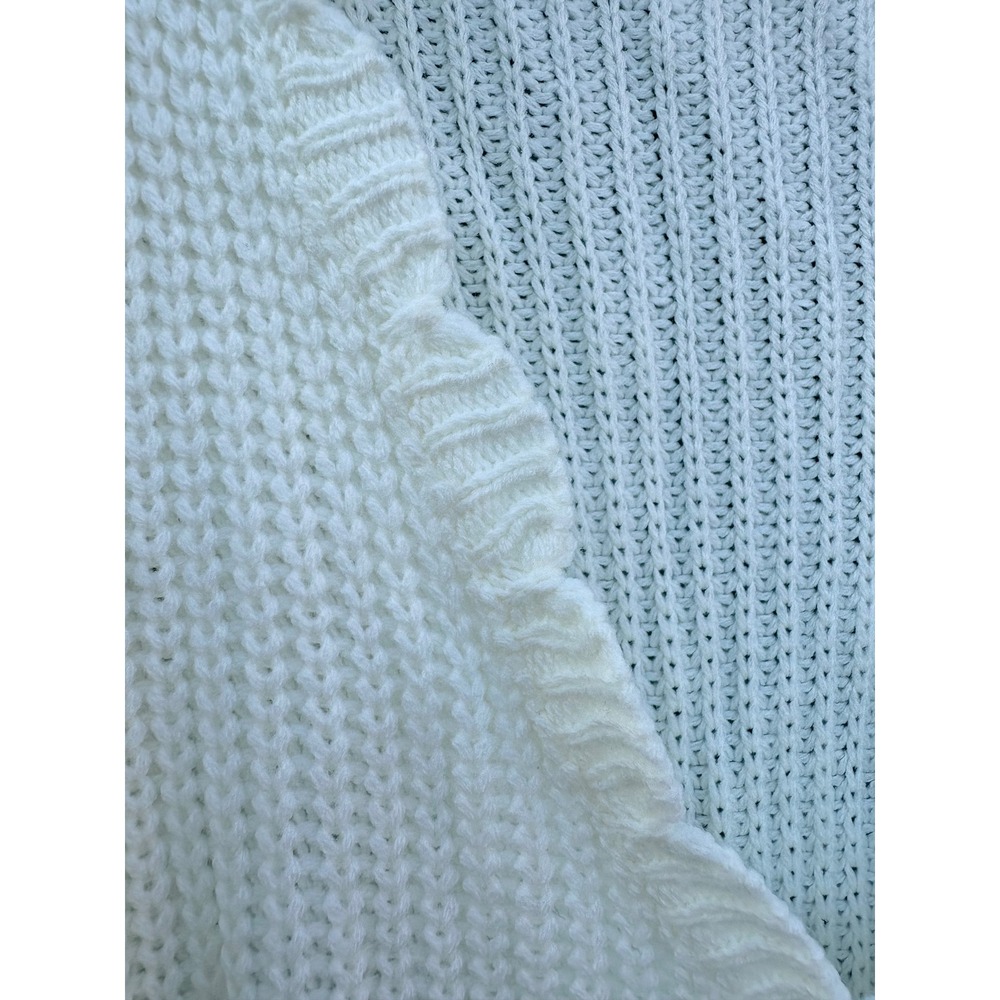 Scallop Ruffle V-Neck Peplum Ribbed Knit Sweater Balloon Sleeve Drawstring Waist - Picture 4 of 7